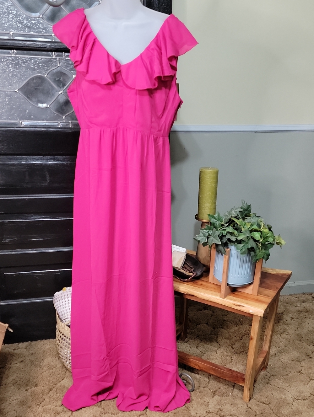 NWT DAVI & DANI Fuchsia Lined Open Back With Tie Maxi Dress SideZip Women Size M